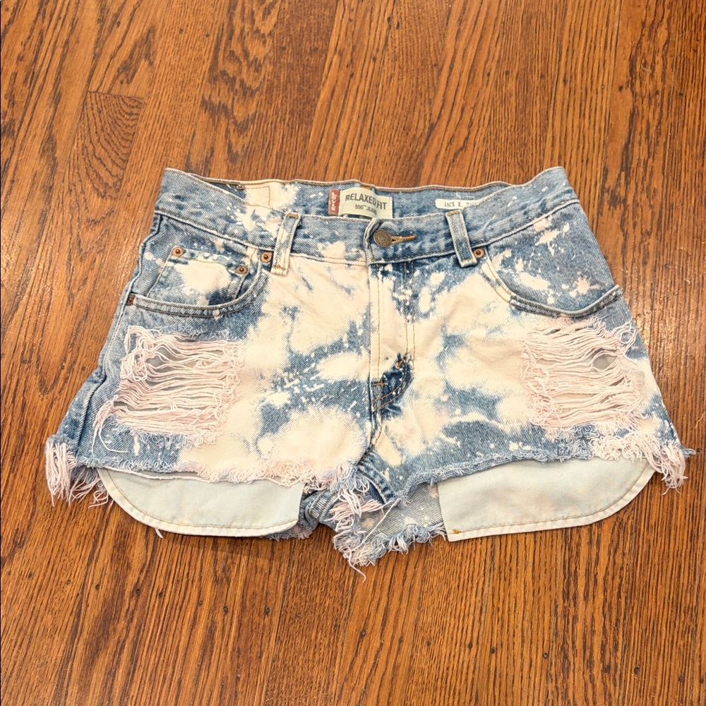 Levi's Blue and White Distressed Jean Shorts